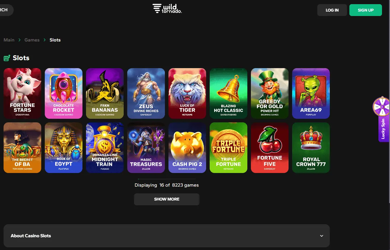 Wild Tornado Casino desktop games view