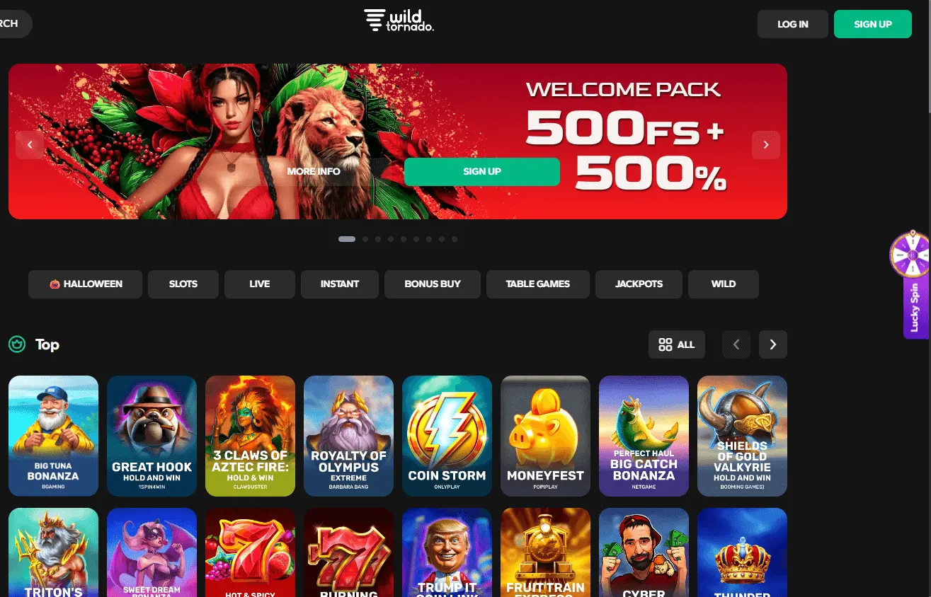Wild Tornado Casino desktop home view