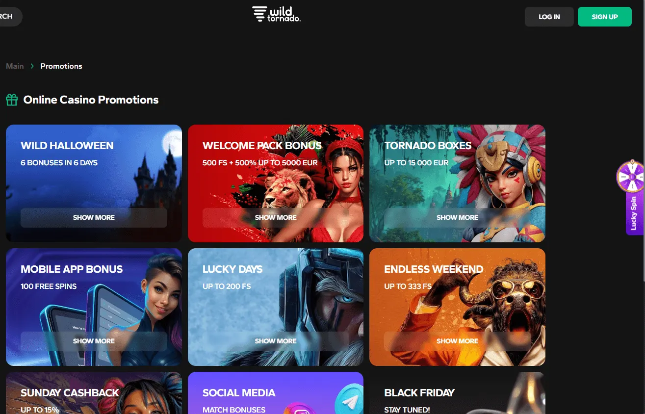 Wild Tornado Casino desktop promotions view